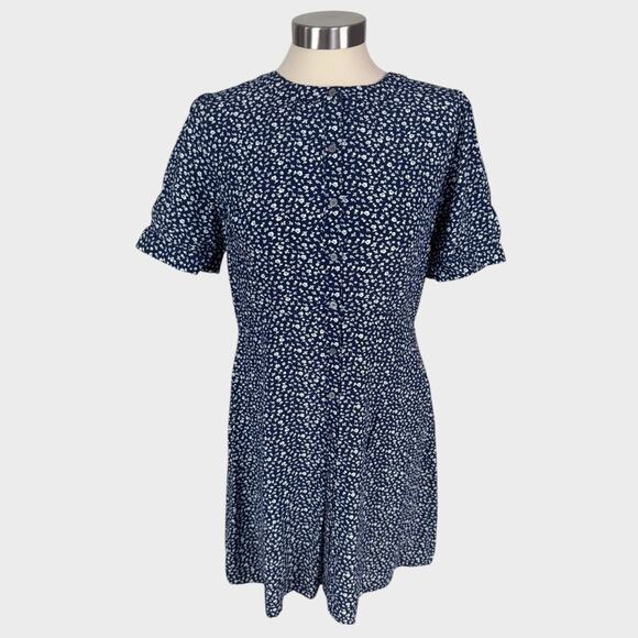LOFT Size 8 Graden Floral Shirt Dress Button Front Short Sleeve Blue - Picture 1 of 7